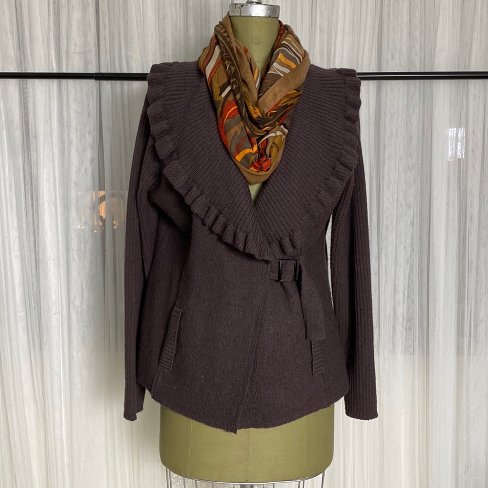 Katmai boiled wool knit sweater/blazer! Wide lapel collar, 2 pockets, Size 16